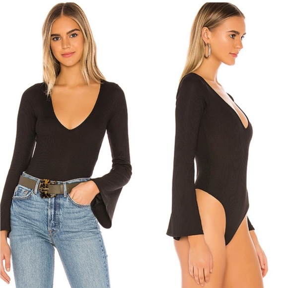 FREE PEOPLE Bell Sleeve Thong Ribbed Bodysuit Small NWT - Picture 2 of 4